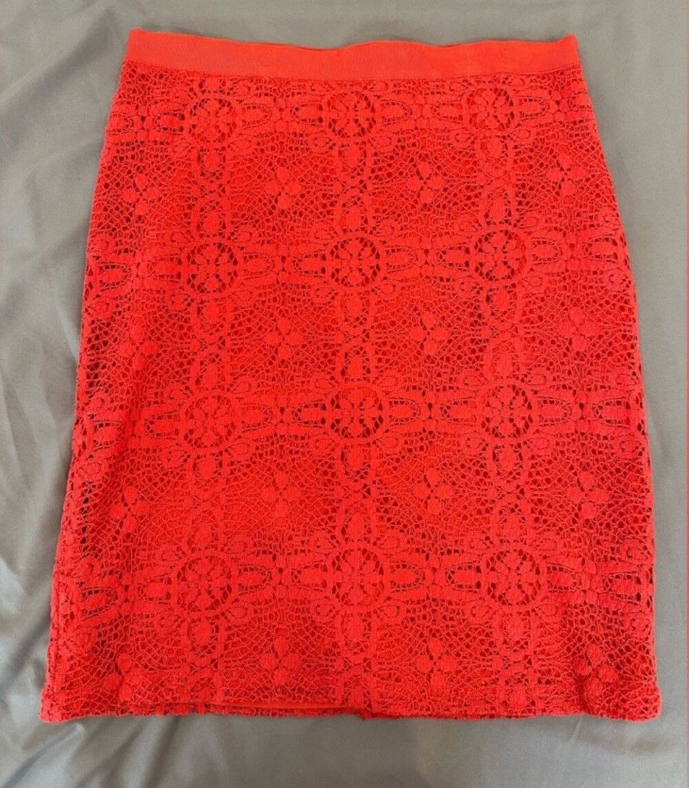 Limited Coral Lace Skirt Sz 6 Office Siren Career Preppy Chick Summer Feminine - Picture 3 of 6